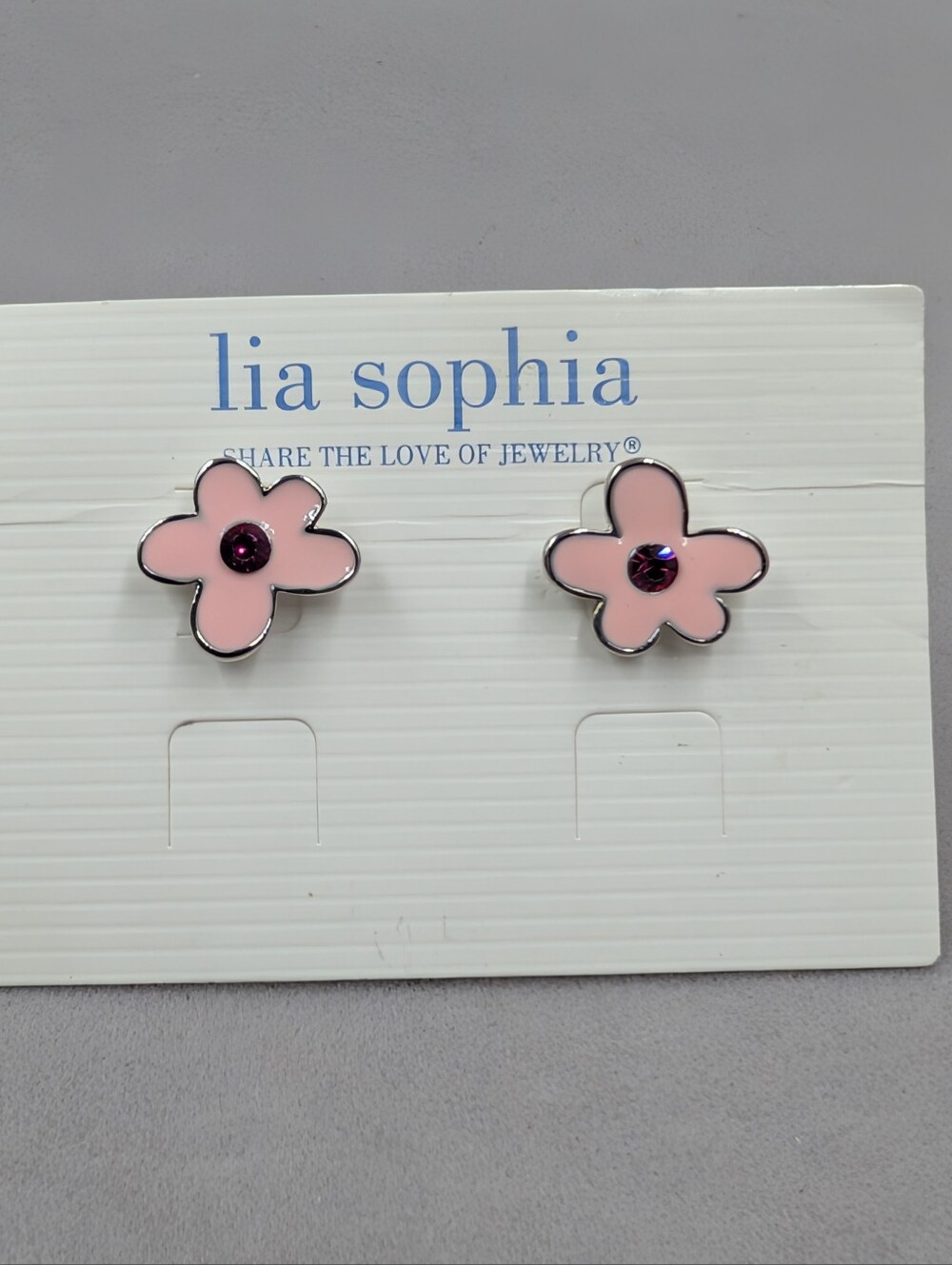 Lia Sophia Posey Pink Enamel Flower Crystal Stud Earrings | M284